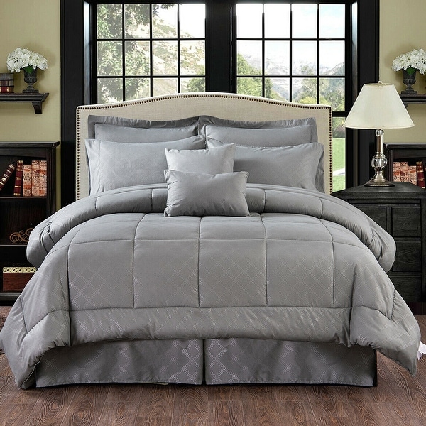 10 Piece Bed In A Bag Comforter Set Plaid Embossed Cal King Gray Bed Bath Beyond 33649104