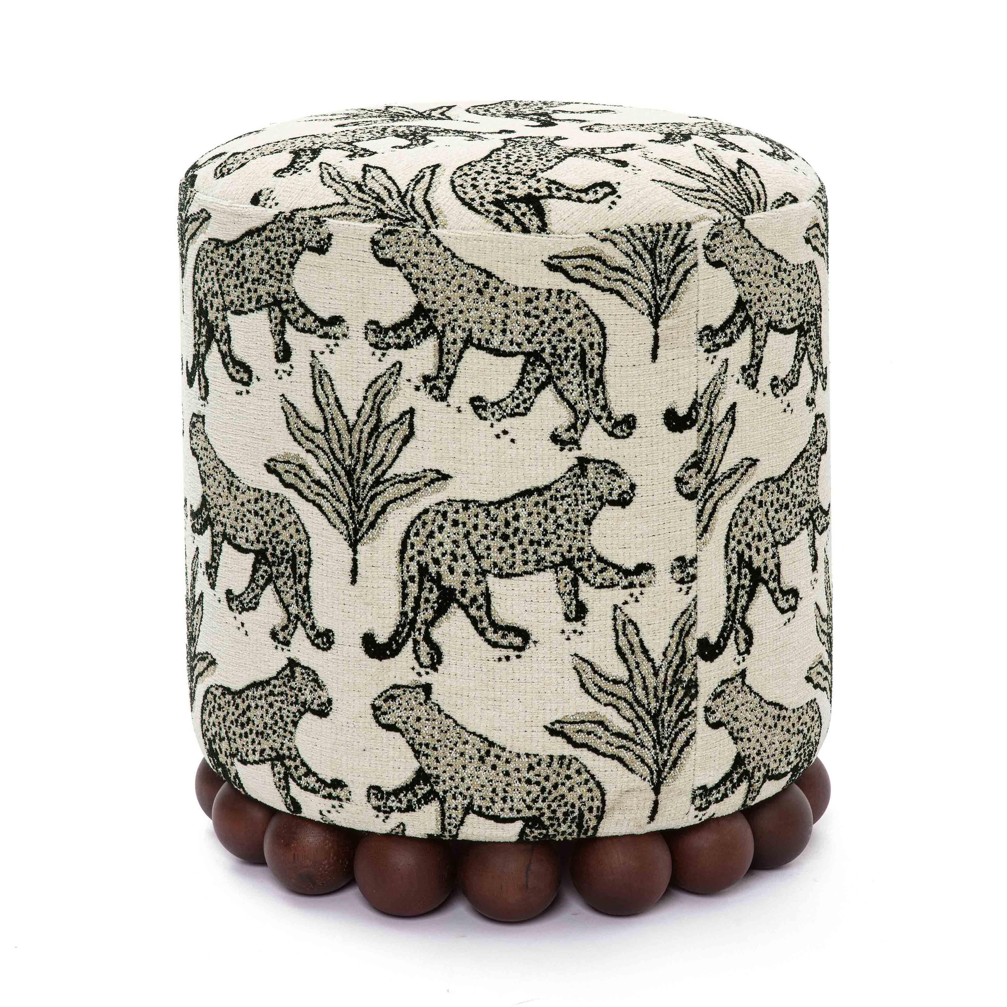 Dex Leopard Pattern Jacquard Upholstered Round Ottoman