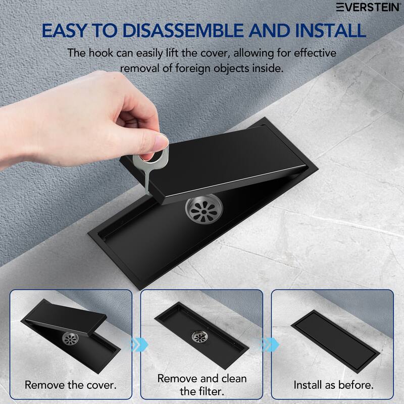 12-inch Linear Shower Drain With Solid Cover in Stainless Steel