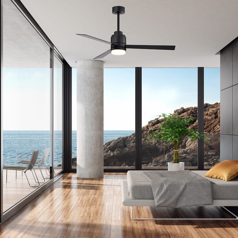 Black 52 in. Integrated LED Indoor 3-Blade Ceiling Fan with Light and Remote Control - 52 in. Dia x 15 in. H or 20 in H