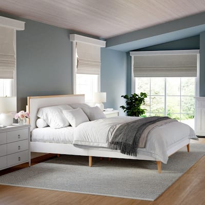 Martha Stewart Wooden Platform Bed with Upholstered Base and Triple Inset Headboard
