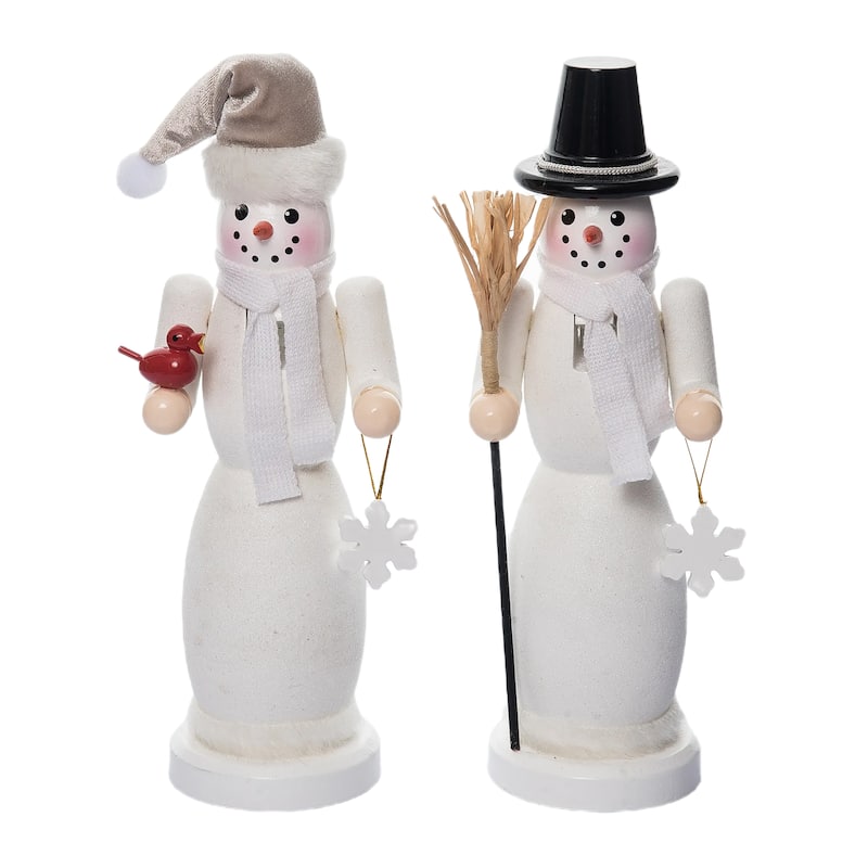 Transpac Christmas Large Wood Snowman Nutcracker Set of 2 Christmas Home Decorations