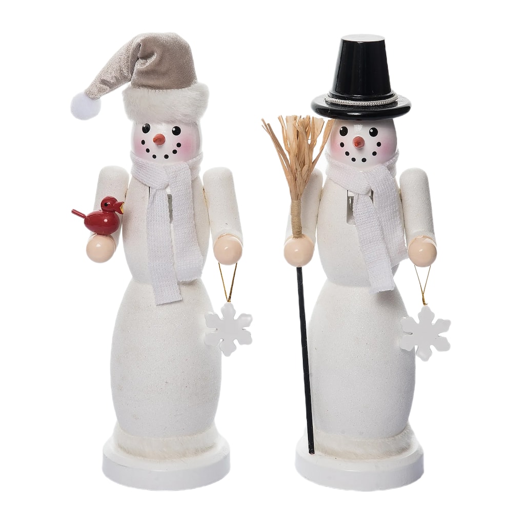 Transpac Christmas Large Wood Snowman Nutcracker Set of 2 Christmas Home Decorations