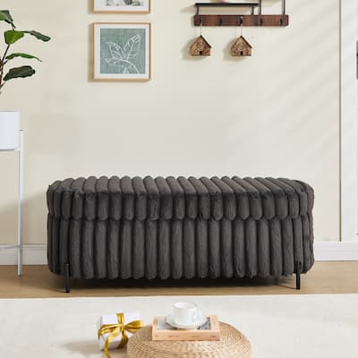 Faux Fur Upholstered End of Bed Bench, Large Flip Top Storage Bench, Curved Ottoman Bench with Adjustable Metal Legs