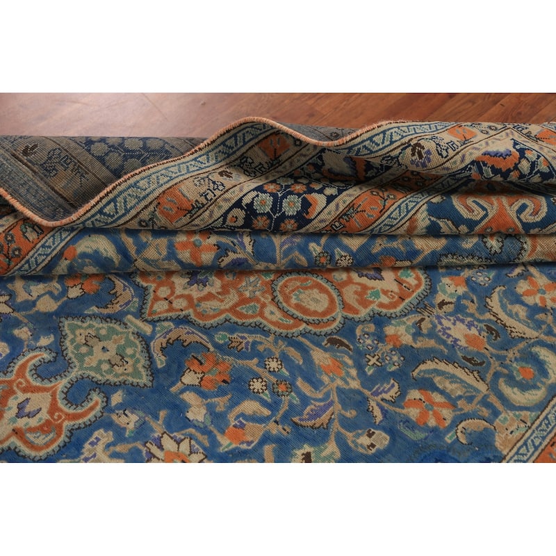 Blue & Orange Tabriz Persian Area Rug Handmade Wool Carpet - 6'8"x 9'3"