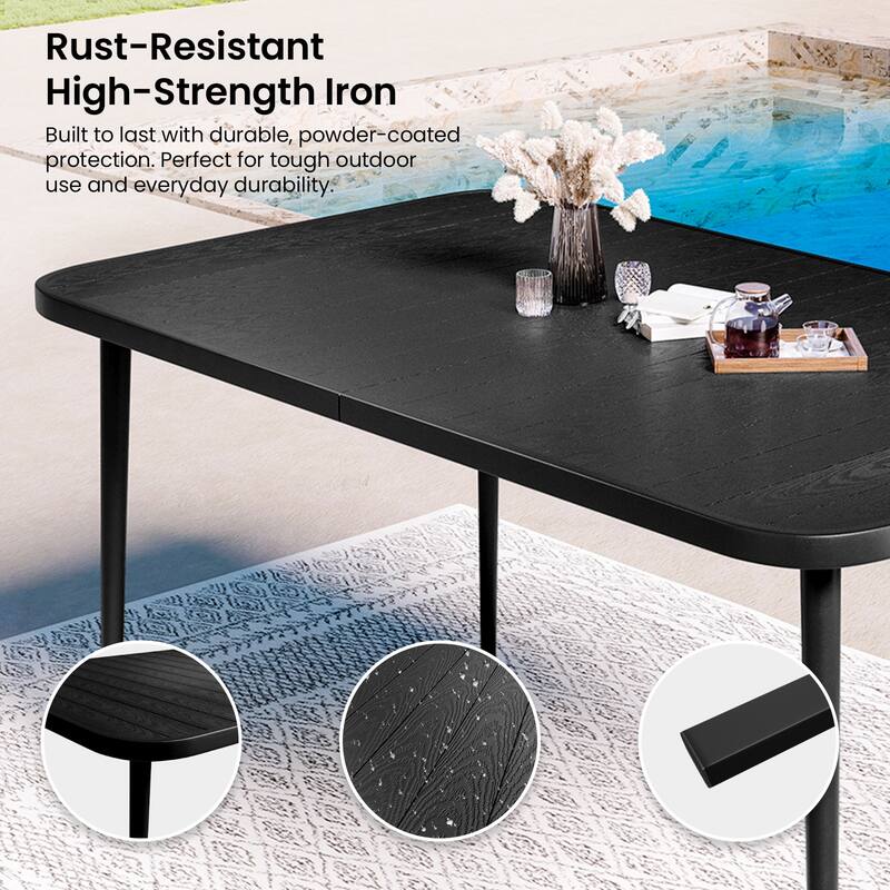 Wood Grain Metal Table – Lightweight, Portable, Weather-Resistant, Easy to Clean