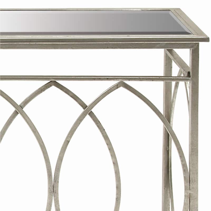 Metal Geometric Rectangular Console Table with Mirrored Glass Top - Silver - Roche River Decor - 16"Wx54"Lx32"H