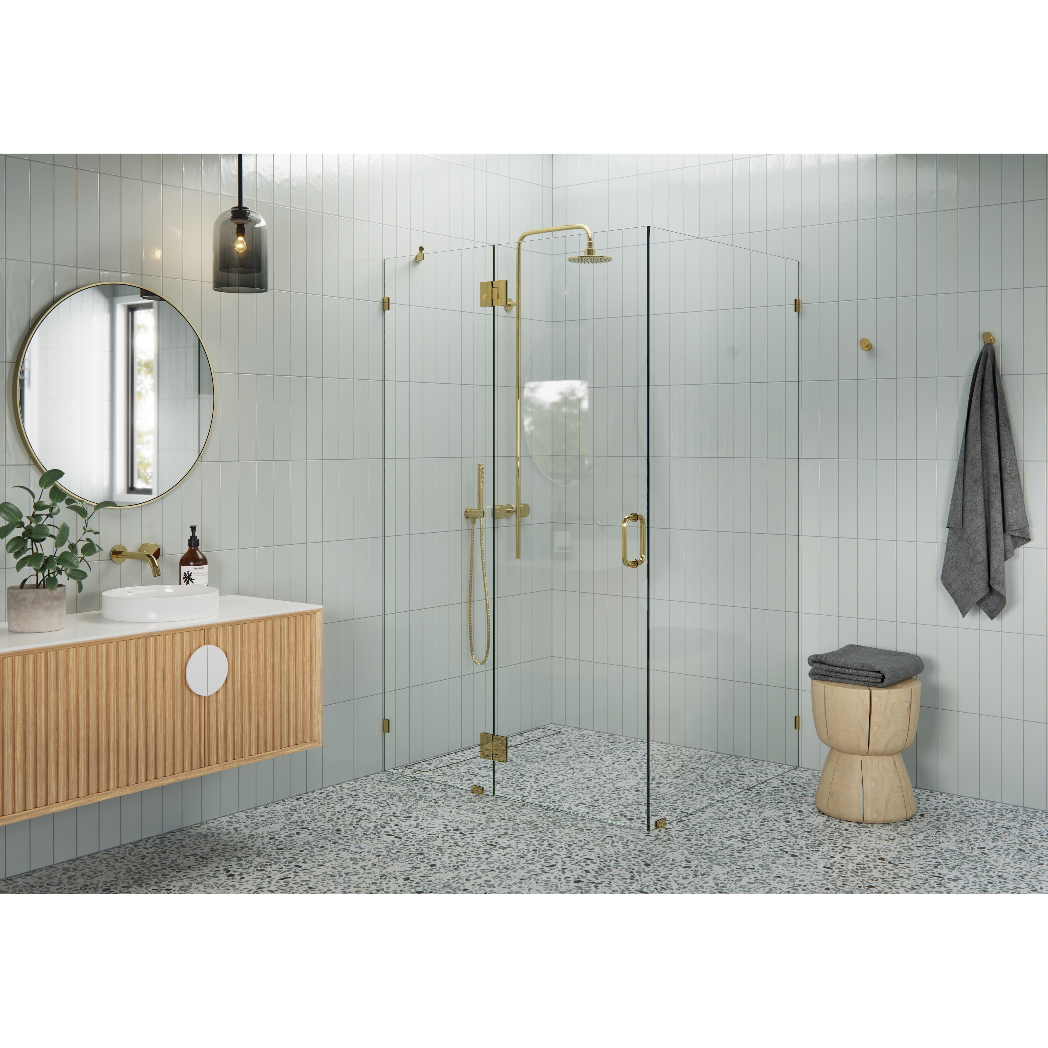 Glass Warehouse 78" x 50" x 40" Frameless 90 Degree Shower Enclosure - Glass Hinge