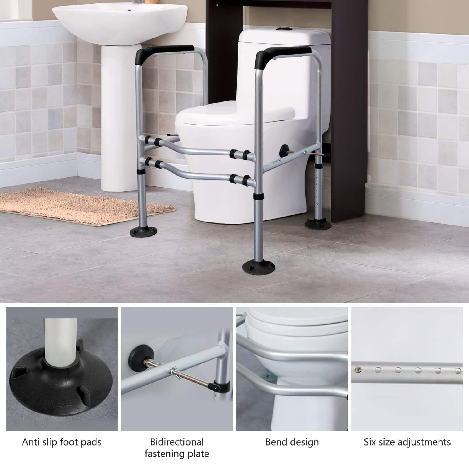 Adjustable Toilet Safety Rail with AntiSlip Handles for Elderly Bed