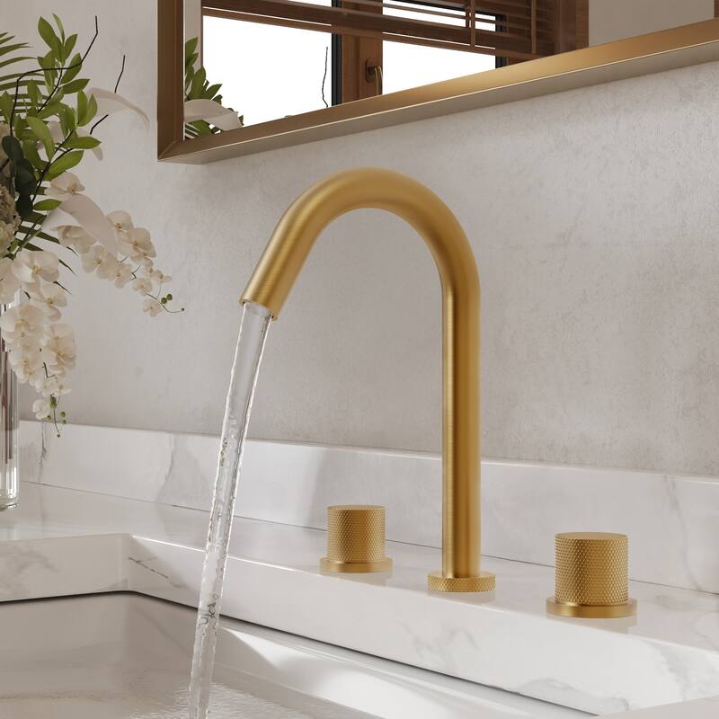 GRANDJOY 8" High Arc Widespread Double Handle Faucet - Brushed Gold
