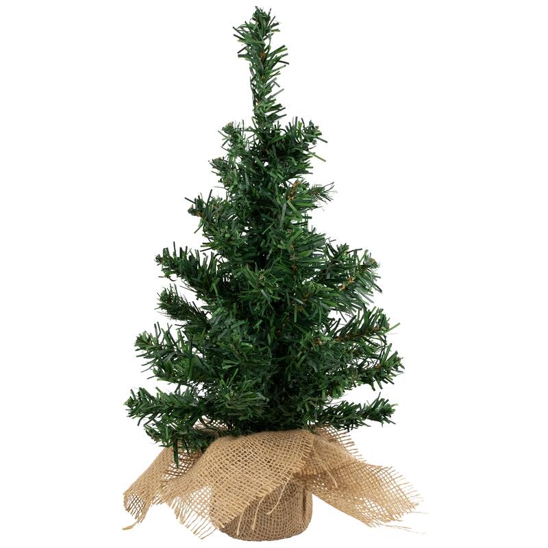 18" Two-Tone Mixed Green Pine Artificial Tree in Burlap Base- Unlit - 1.5 Foot