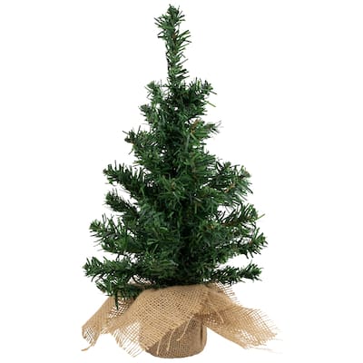 18" Two-Tone Mixed Green Pine Artificial Tree in Burlap Base- Unlit - 1.5 Foot