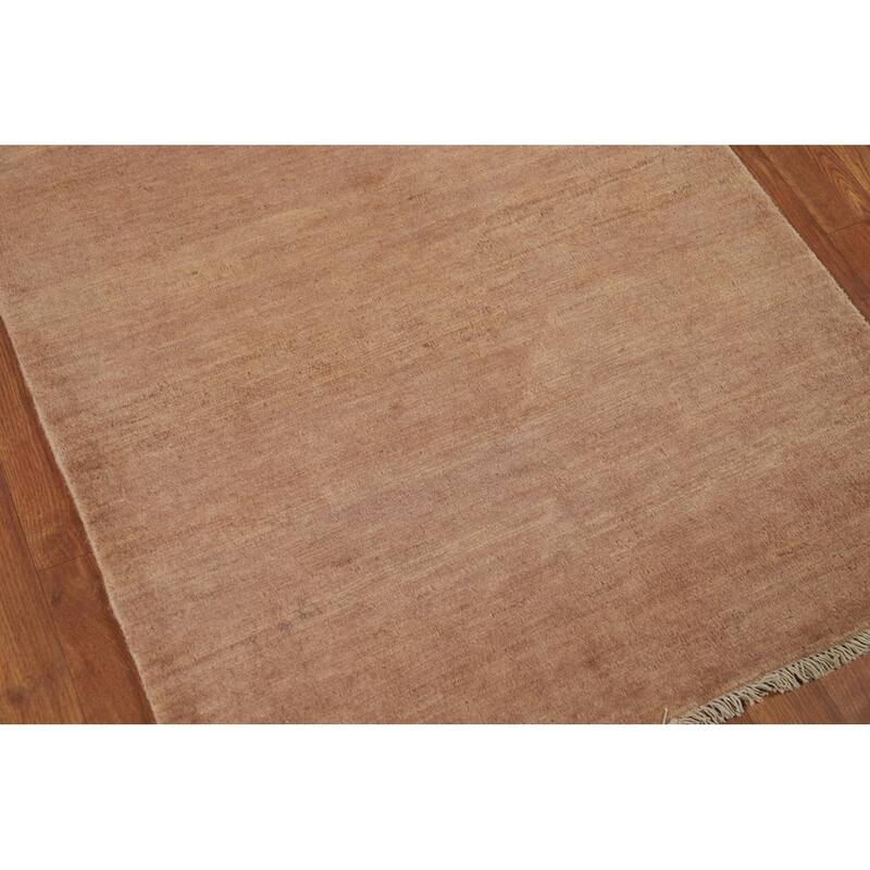 Brown Solid Gabbeh Oriental Runner Rug Hand-Knotted Wool Carpet - 3'0"x 12'9"