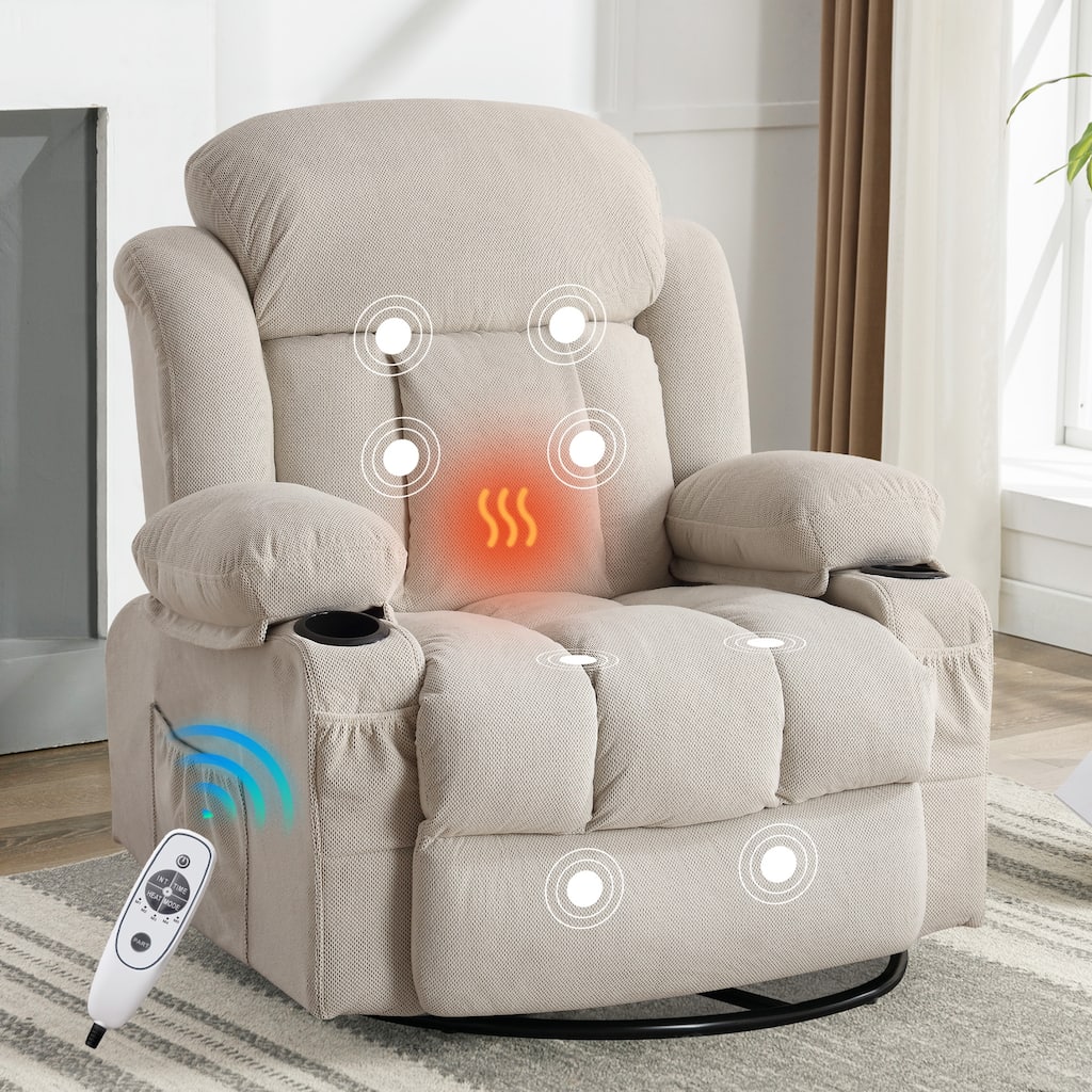 Massage Swivel Recliner Chair Sofa with USB and 2 Cup Holders & Heated
