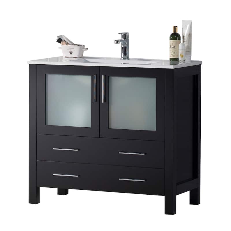 Blossom Solid Wood Double Bathroom Vanity w/ Ceramic Sink & Base - 36 Inch - Espresso