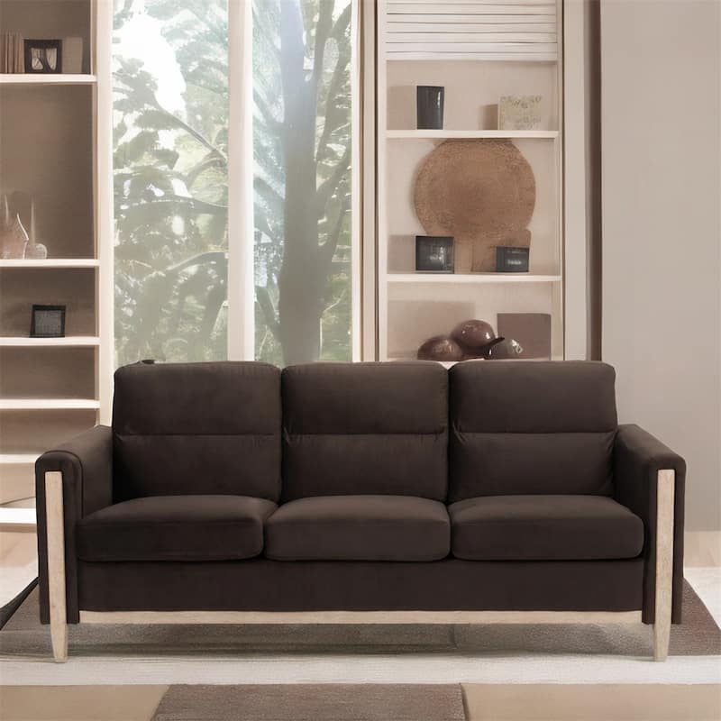 Comfortable Solid Wood Three-Seater Sofa with Soft Cushions