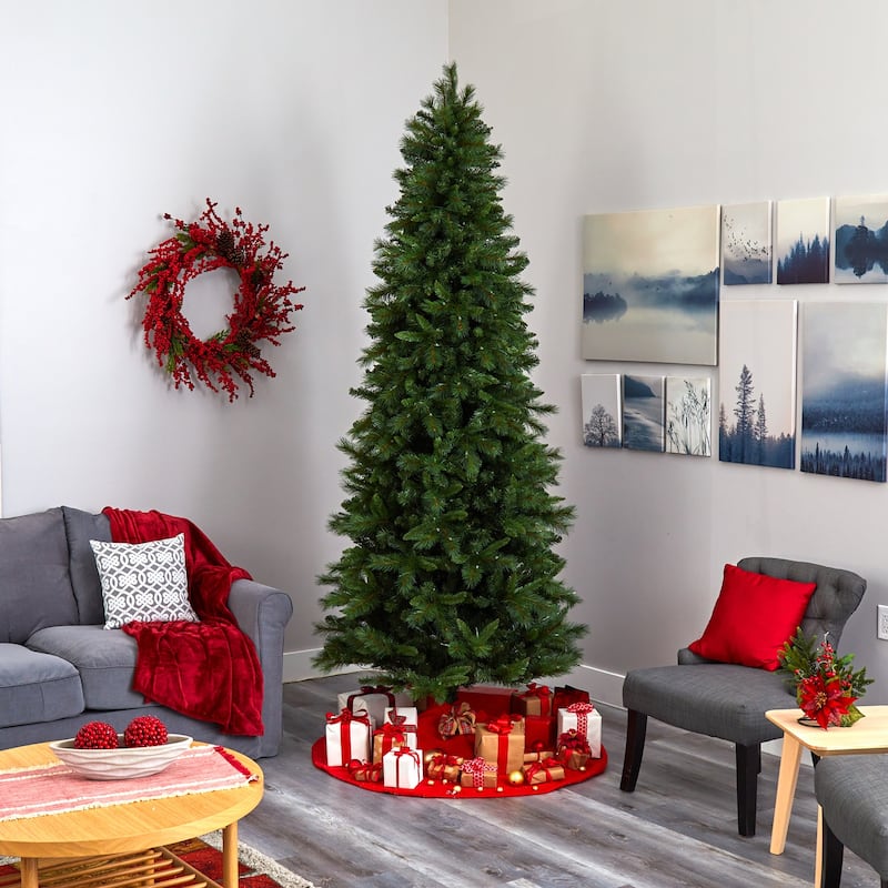 9ft Slim Artificial Christmas Tree with Lights - Pre-Lit Holiday Decor, Realistic Pine Tree for Living Room - Green - 108
