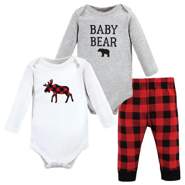 slide 1 of 1, Hudson Baby Unisex Baby Cotton Bodysuit and Pant Set, Buffalo Plaid Moose Bear 0-3 Months - Buffalo Plaid Moose Bear