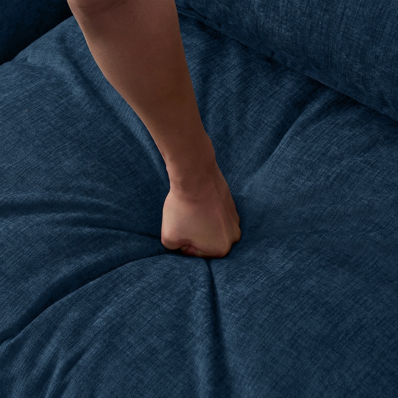 Chenille Upholstered L-shaped Sectional Sofa 3 Seater Modular Couch with Ottoman, Pillows and Double Layer Seat Cushions