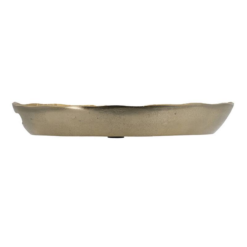 15 Inch Round Decorative Platter Tray, Sloped Rim, Texture Brass Gold
