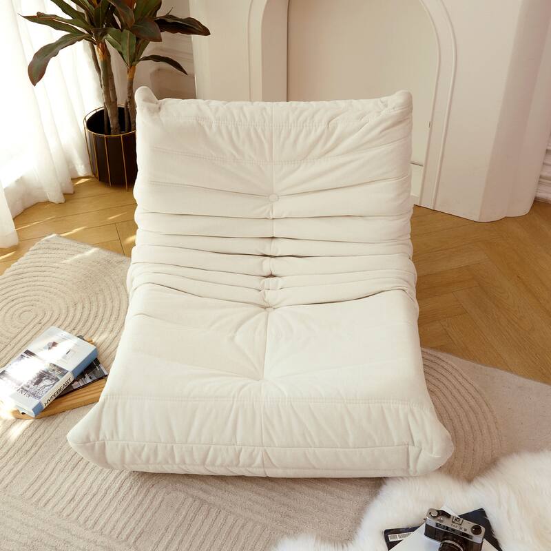 Off White Modern 35.4" Upholstered Buttons Tufted Chaise Lounge Chair with Memory Foam
