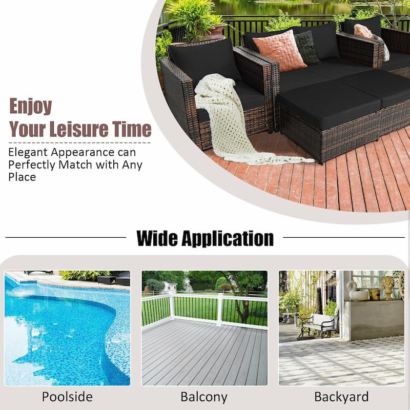 5 Pieces Patio Cushioned Rattan Furniture Set - 50" x 30.5" x 29" (L x W x H)