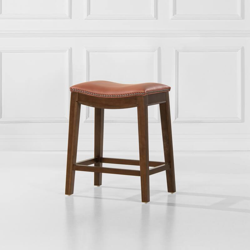 Barlow 24.5" Backless Top Grain Leather Counter Height Bar Stool