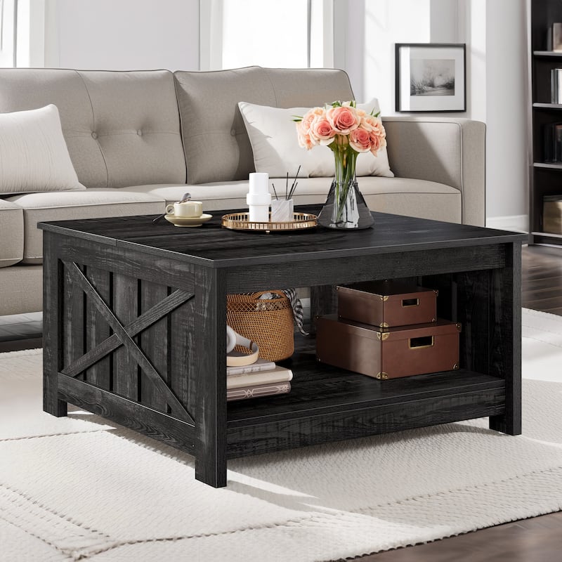 Moasis Farmhouse Coffee Table with Storage for Living Room Square Center Table