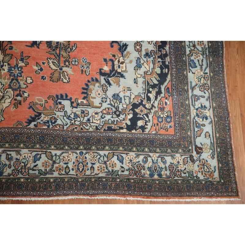 Hand Knotted Oriental 100% Wool Carpet Traditional Floral Coral Hamedan Area Rug - 13' 1'' X 10' 3''