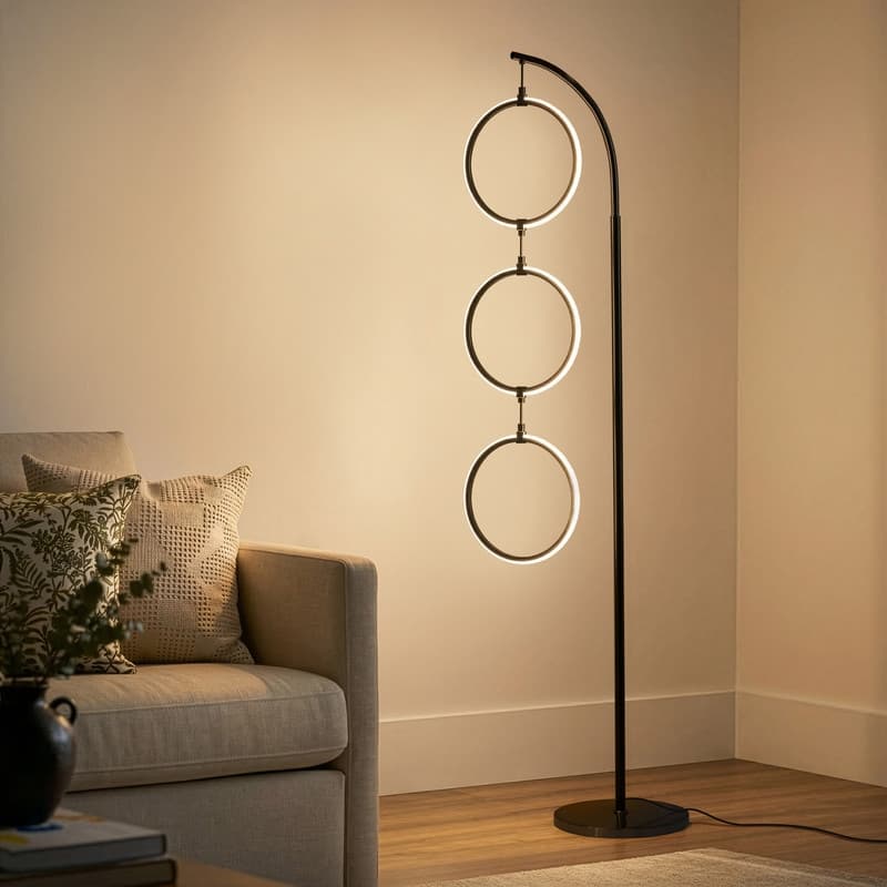 Brightech Nova 74 in. Industrial 3 Ring Light LED Super Bright Floor Lamp with 3-Way Dimmer - Classic Black