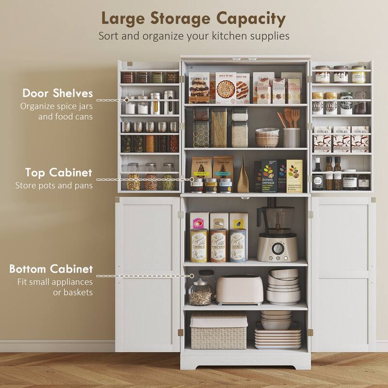 HOMCOM 72" Farmhouse Kitchen Pantry Cabinet, Freestanding Tall Storage Cabinet with 4 Adjustable Shelves and 8 Door Shelves