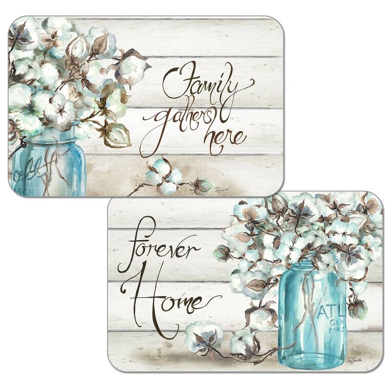 Reversible Wipe-clean Plastic Placemats Set of 4 - Cotton Boll
