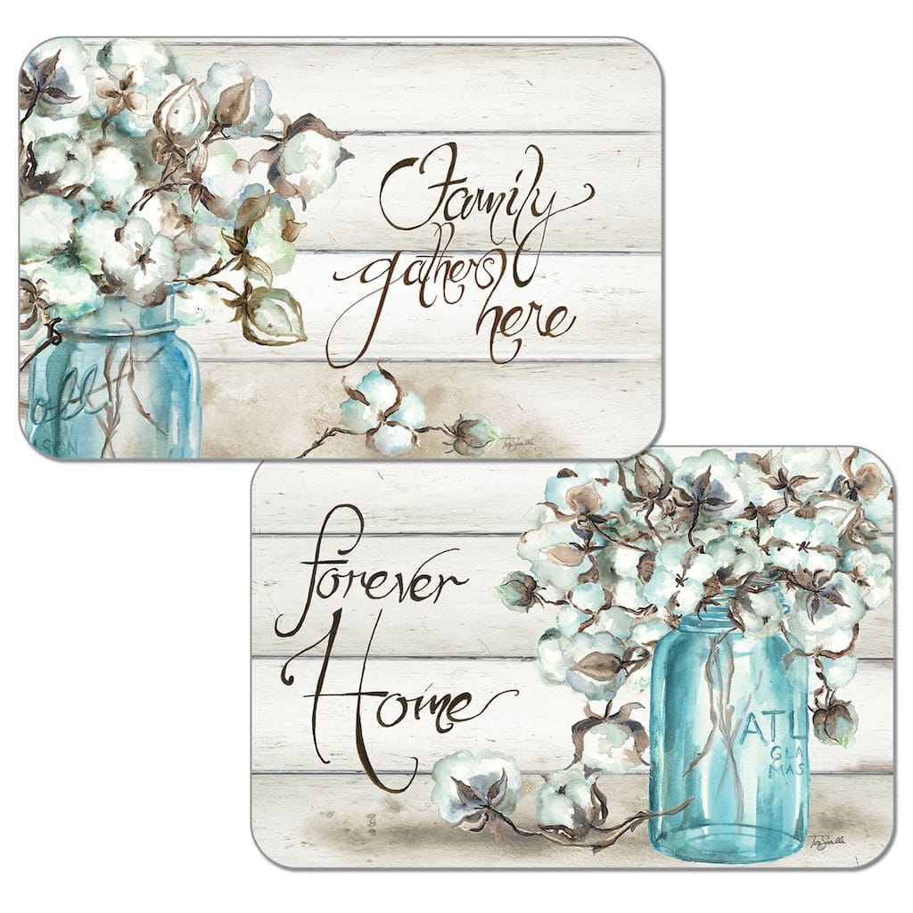 Reversible Wipe-clean Plastic Placemats Set of 4 - Cotton Boll