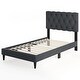 preview thumbnail 1 of 4, Gray Faux Linen Twin Platform Bed Tufted Headboard Sturdy Frame