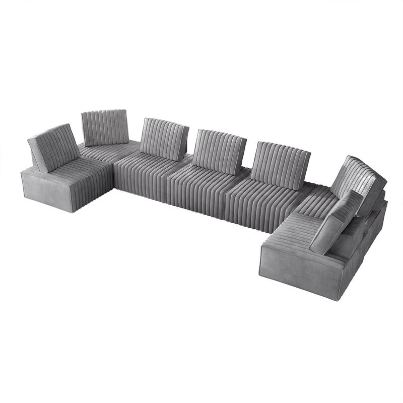 CraftPorch 7-Pieces Contemporary Clean-Line Linen Upholstered - 7 Piece - Silver Grey