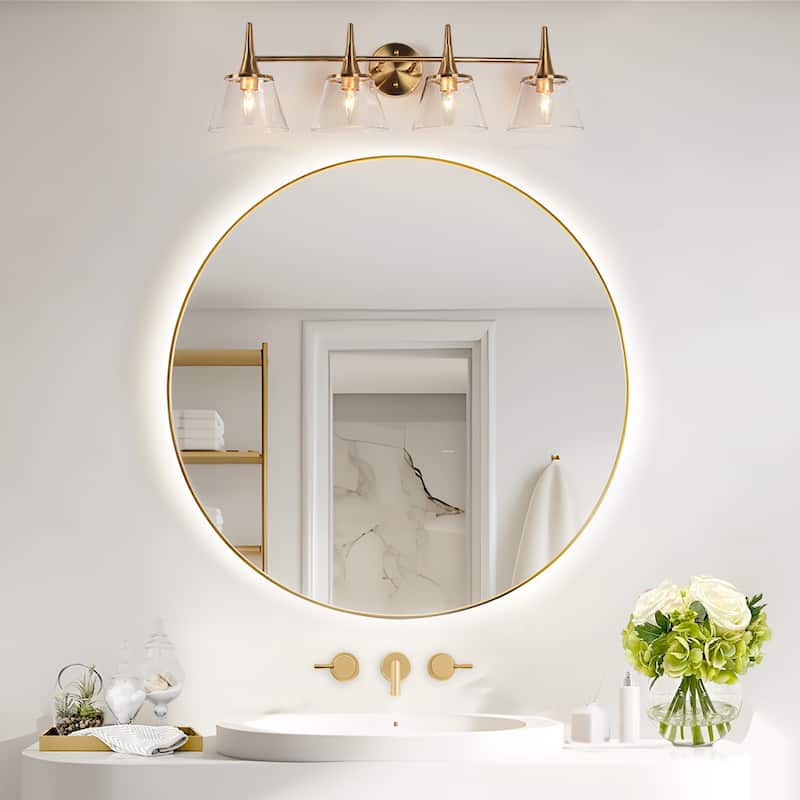 Mola Modern Gold 4-Light Bathroom Vanity Light Glass Metal Wall Sconce - L 29.1" x W 7.9" x H 9"