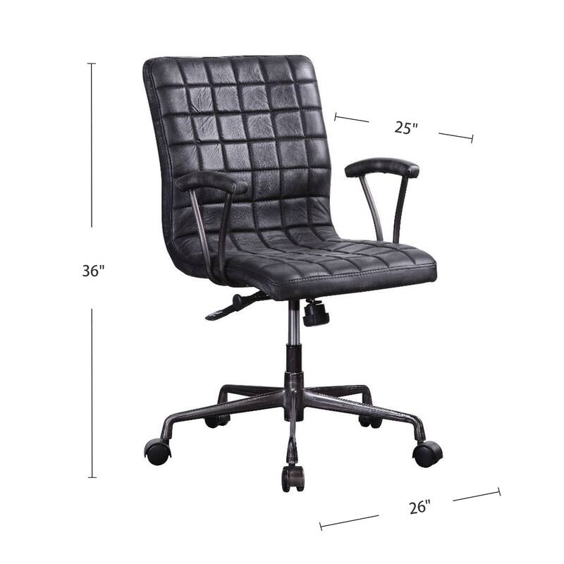 Top Grain Leather Office Chair in Vintage Black and Aluminum