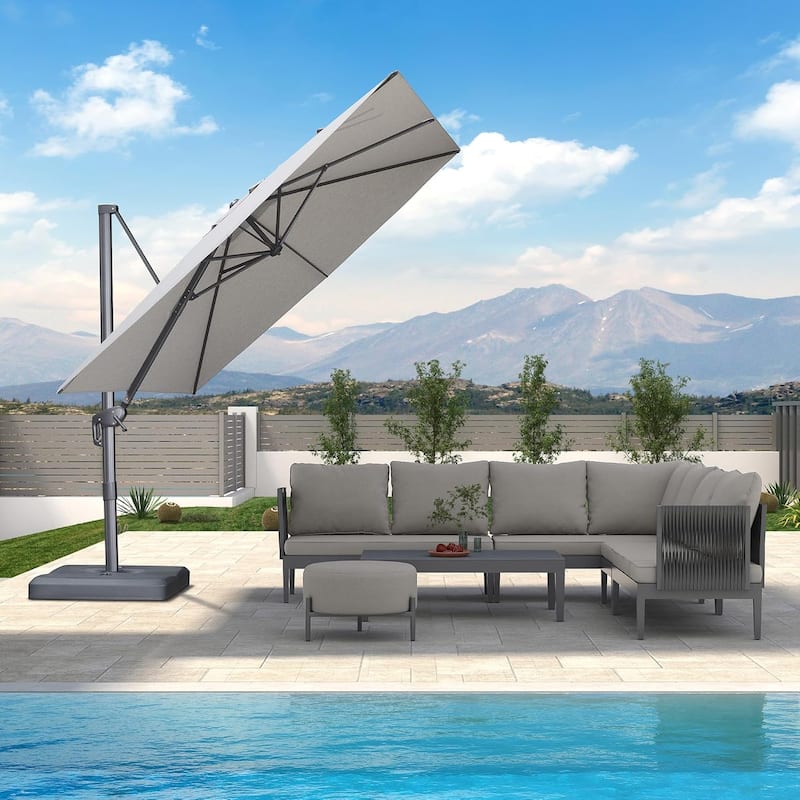 PURPLE LEAF 9 ft Stylish UV50+ Fade Resistant Patio Cantilever Umbrella with 360-degree Rotation