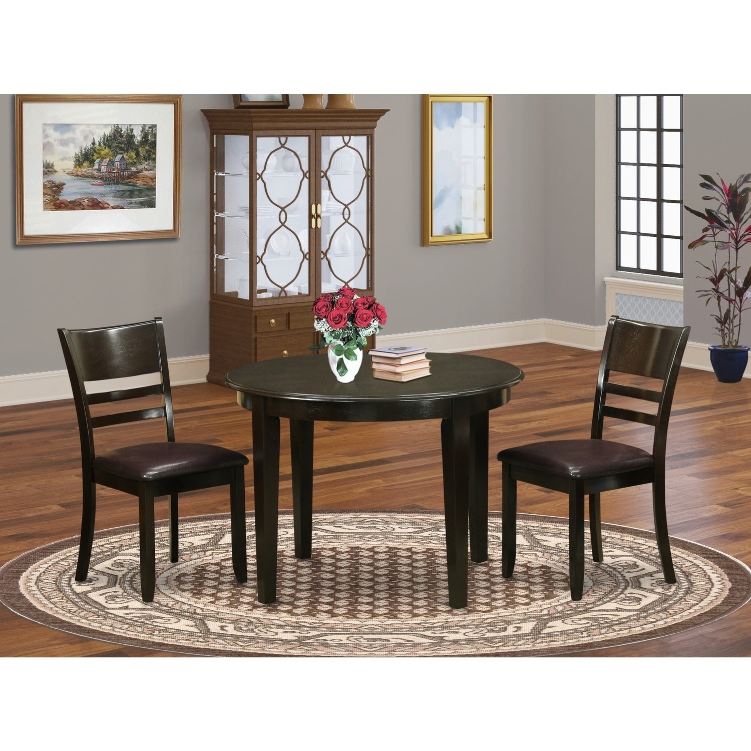 Kitchen Table Set with Chairs - Round Dining Table & 4 Chairs - Cappuccino Finish - Modern Kitchen Dinette