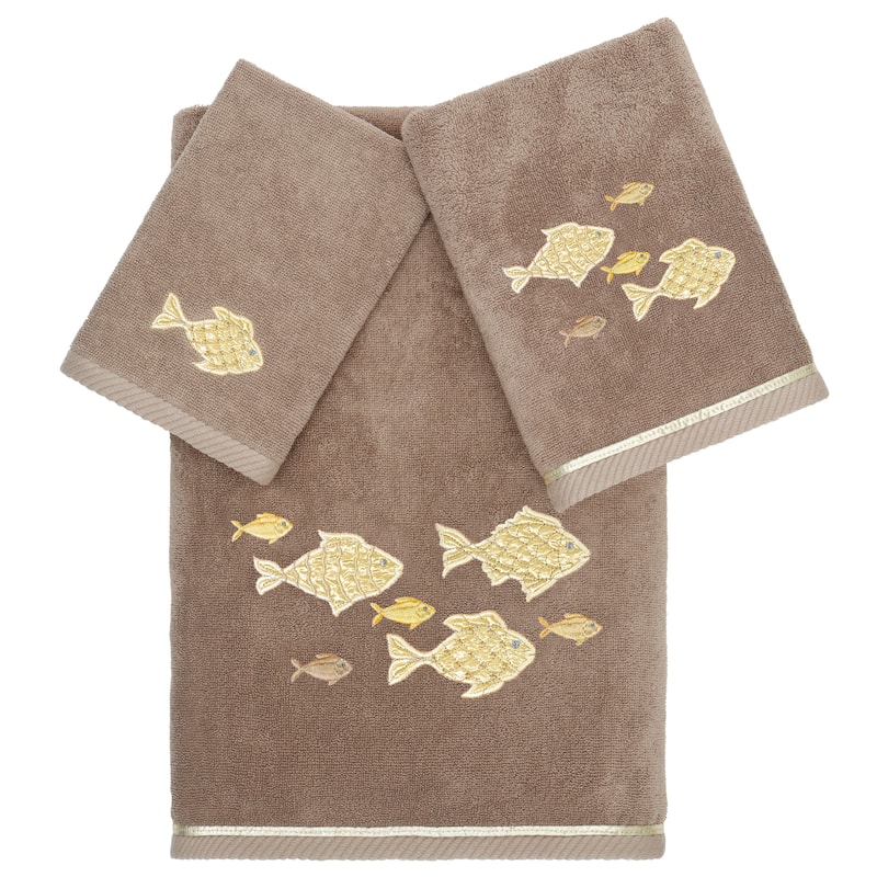 Authentic Hotel and Spa Turkish Cotton Figi 3PC Embellished Towel Set - Cocoa