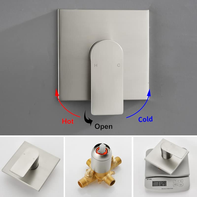 Modland Tub and Shower Faucet Set 6" Rain Head cUPC Pressure Balance Valve Anti-Scald Kit with Alloy Diverter Spout - Brushed Nickel