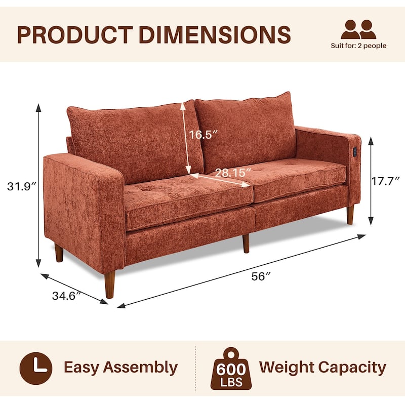 Modern 82.68 " Chenille Upholstered Sofa Loveseat Sofa with USB Ports for Living Space