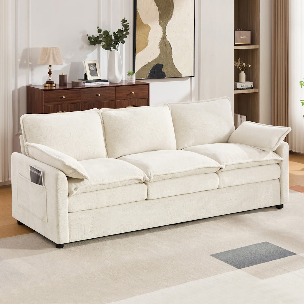 88.2" Upholstered 3-Seater Sofa with Detachable Lumbar Pillows and Side Pockets