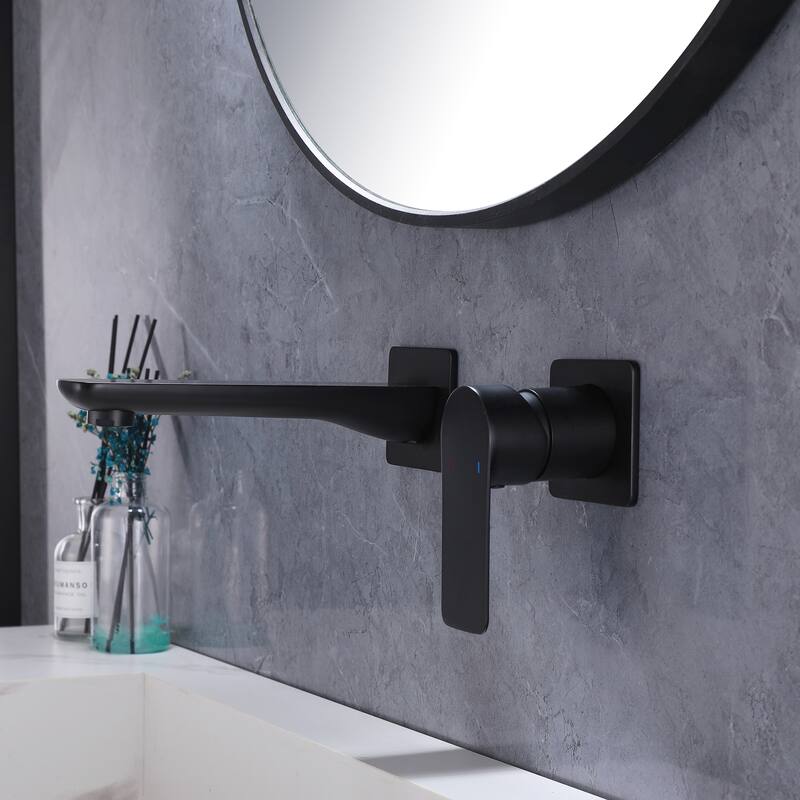 Modland Wall Mounted Bathroom Faucet Widespread with Single Handle Black