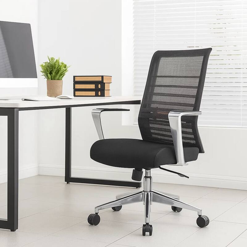 Zara Rolling Task Chair, Black Mesh, Aluminum Synchro-Tilt Mechanism