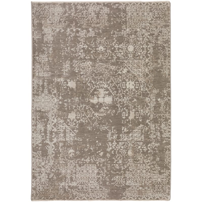 Nelson Vintage Distressed Oriental Medallion Machine Made Rug - 5' 3" x 7' 8" - Silver - Rectangle