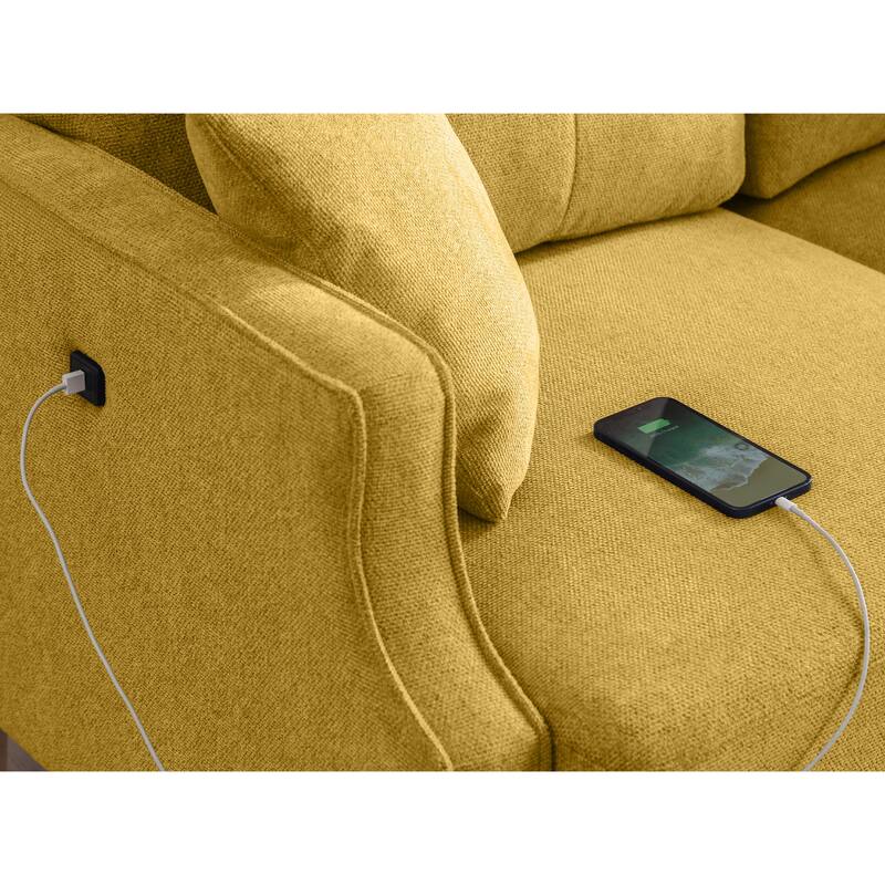 Modern Upholstered Sofa with Waterproof Fabric and USB Charging Ports, Two Pillows for Small Space Living Room
