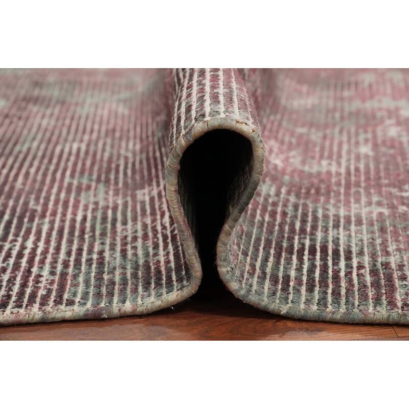 Hand Knotted Oriental Viscose Silk Carpet Modern All-Over Pink Abstract Area Rug - 7' 7'' X 5' 6''