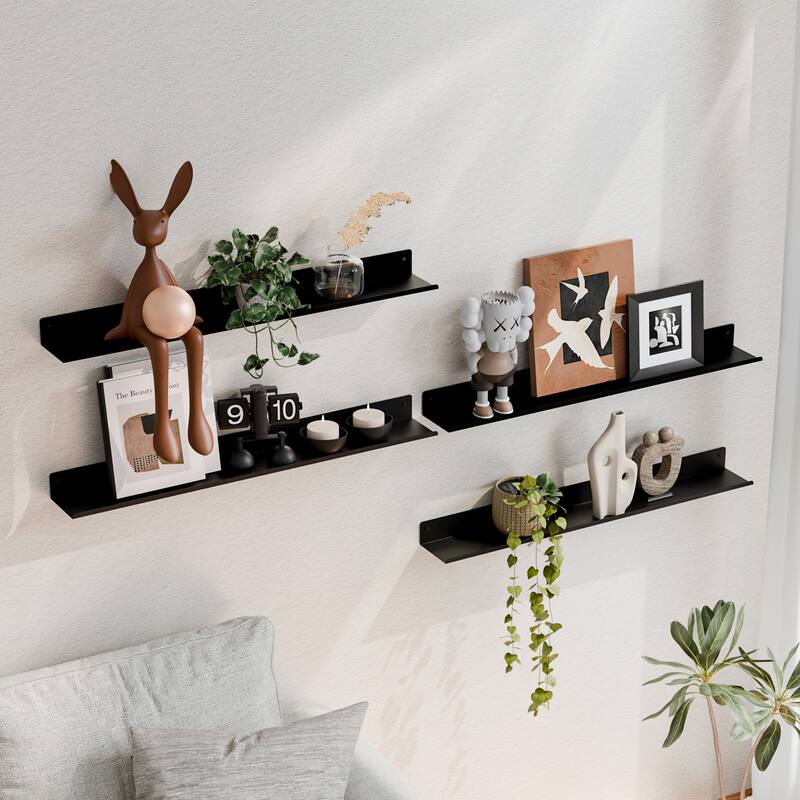 Set of 4 Wooden Floating Wall Shelves for Bathroom, Kitchen, Living Room