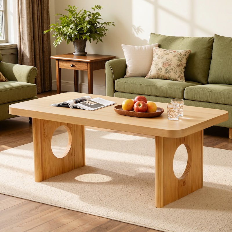 47-Inch Rectangular Center Coffee Table with Solid Pine Wood Legs - 47.24"L x 23.62"W x 17.13"H